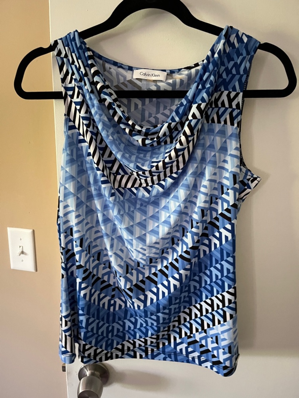 Calvin Klein Blue Geometric Cowl Neck Sleeveless Top